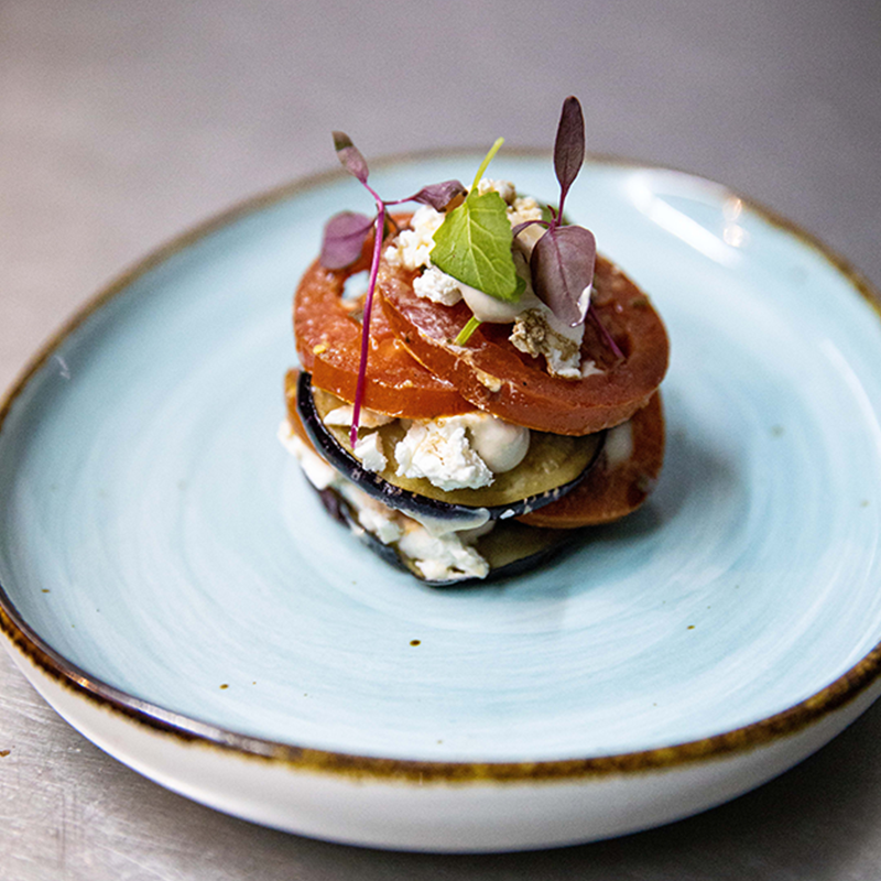 Roasted Eggplant, Goat Cheese and Tomato